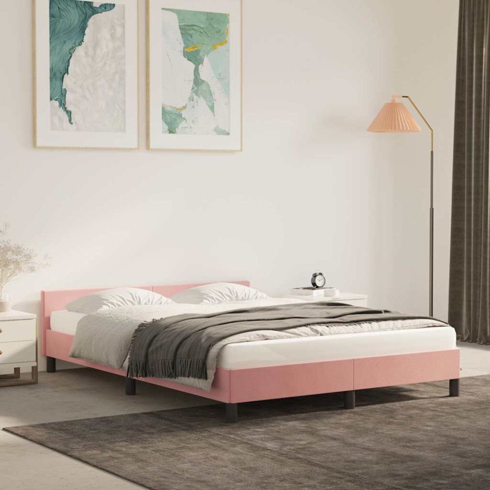 vidaXL Sängram med huvudgavel utan madrass rosa 140x190 cm sammet