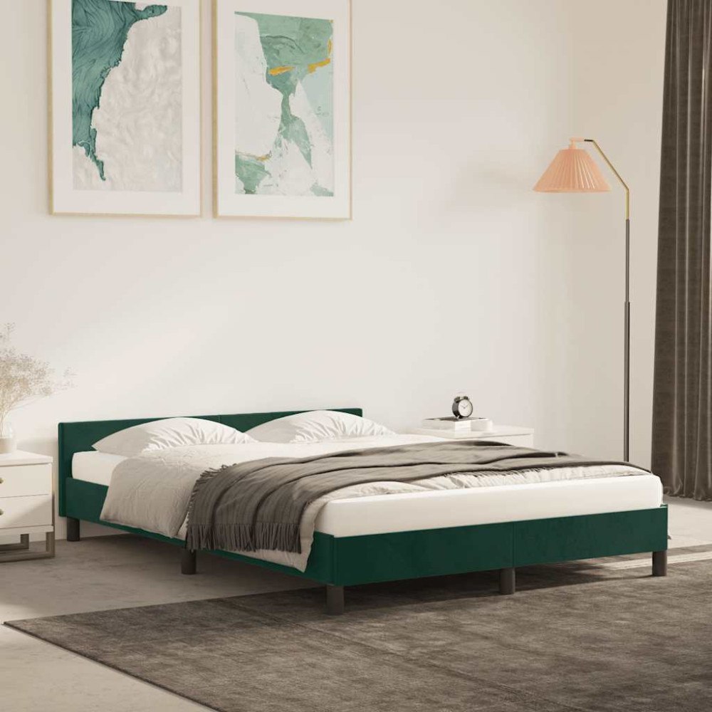 vidaXL Sängram utan madrass mörkgrön 140x200 cm sammet