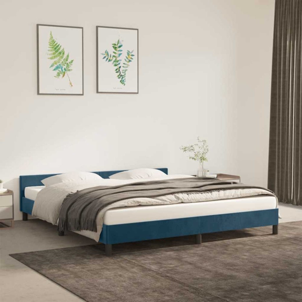 vidaXL Sängram utan madrass mörkblå 160x200 cm sammet