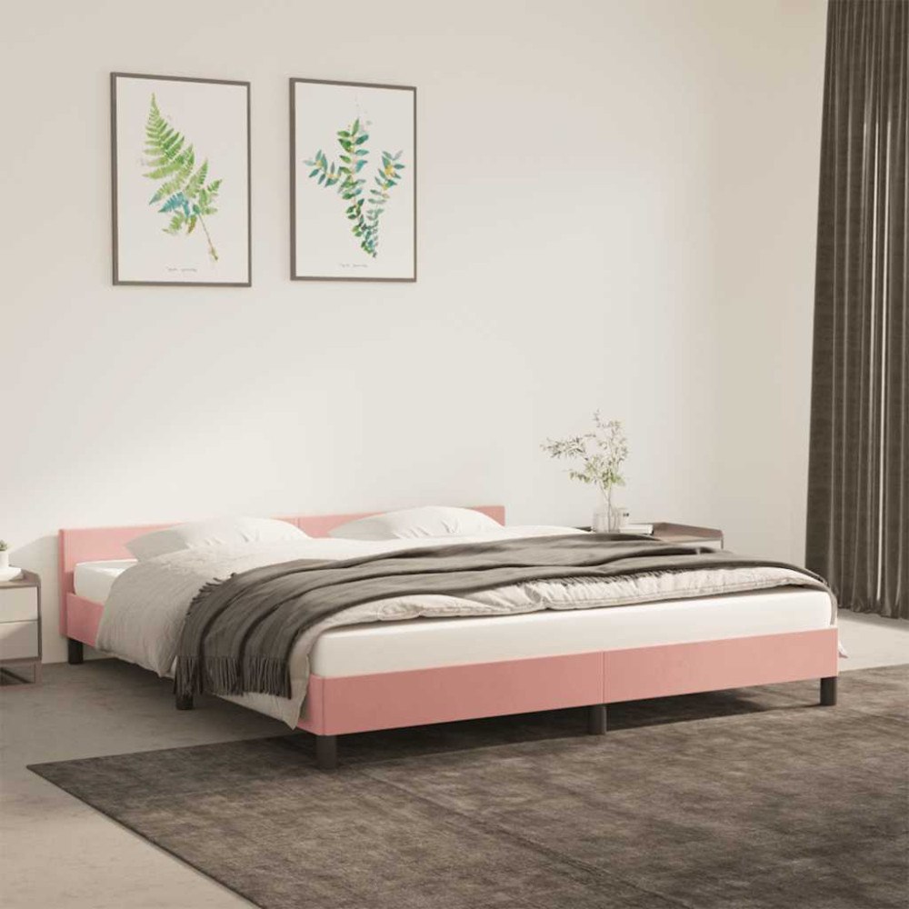 vidaXL Sängram med huvudgavel utan madrass rosa 160x200 cm sammet