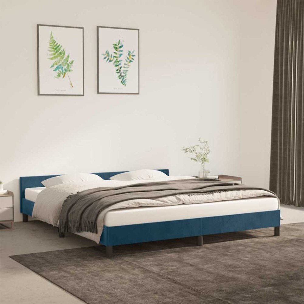 vidaXL Sängram utan madrass mörkblå 180x200 cm sammet
