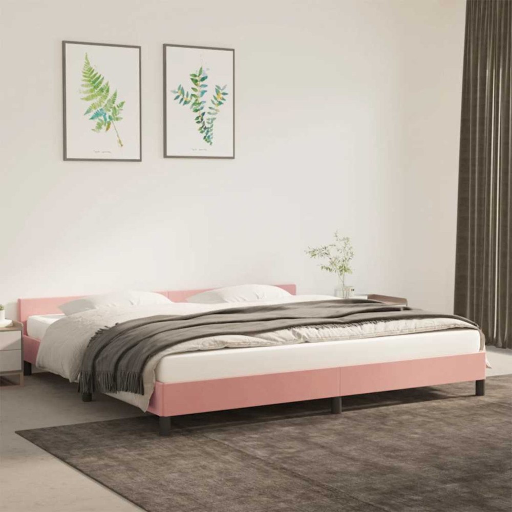 vidaXL Sängram med huvudgavel utan madrass rosa 200x200 cm sammet