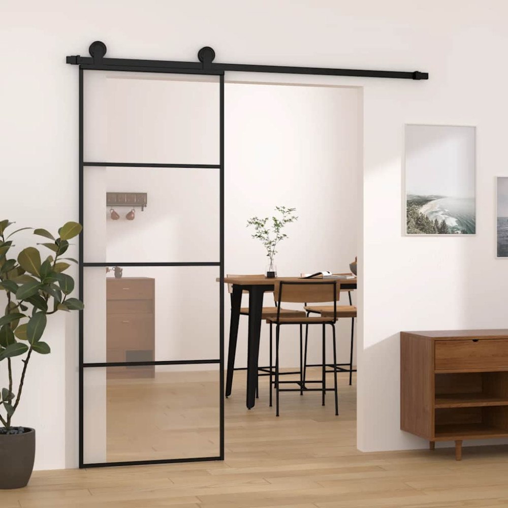 vidaXL Skjutdörr med beslagset ESG glas och aluminium 76x205 cm