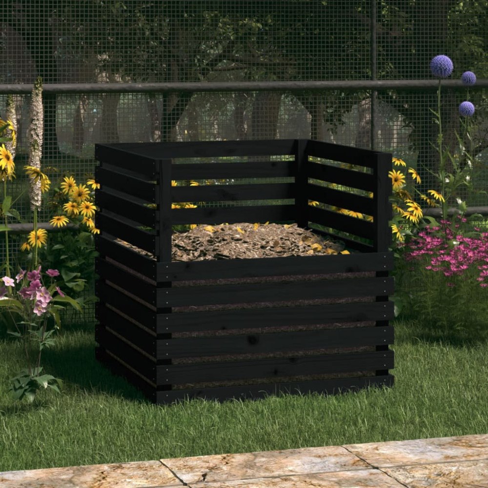 vidaXL Kompostlåda svart 80x80x78 cm massiv furu