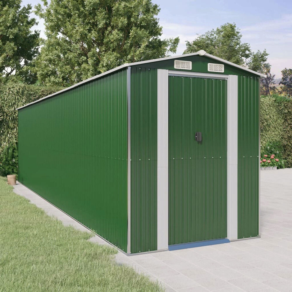 vidaXL Trädgårdsskjul grön 192x772x223 cm galvaniserat stål