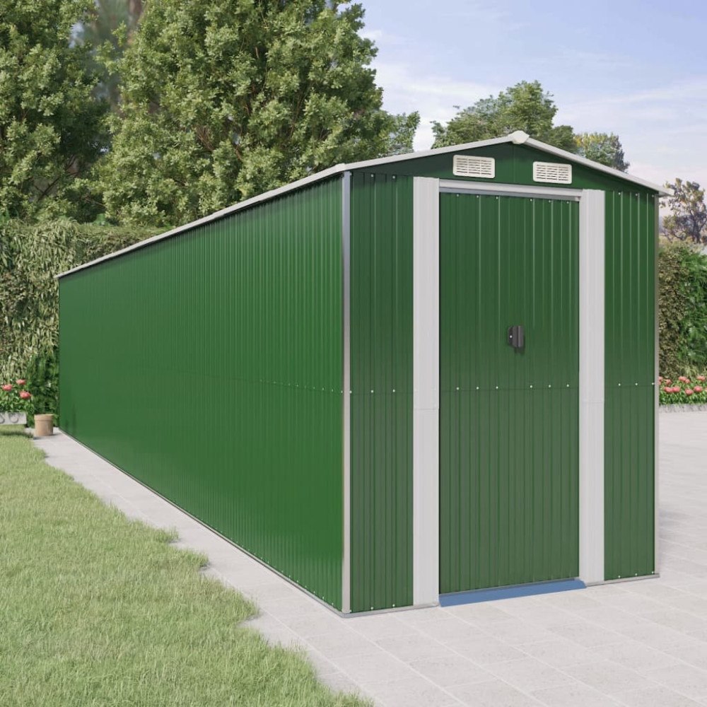 vidaXL Trädgårdsskjul grön 192x938x223 cm galvaniserat stål