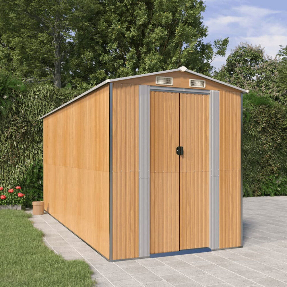 vidaXL Trädgårdsskjul ljusbrun 192x440x223 cm galvaniserat stål