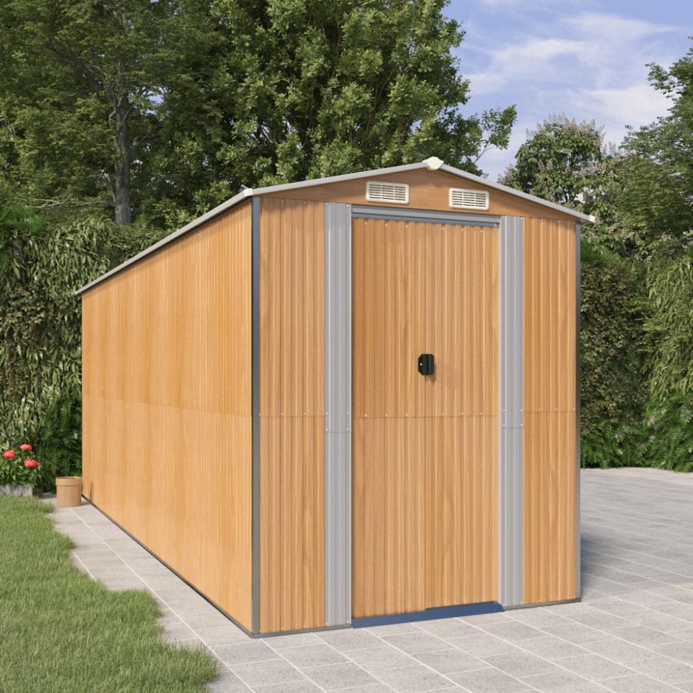 vidaXL Trädgårdsskjul ljusbrun 192x523x223 cm galvaniserat stål