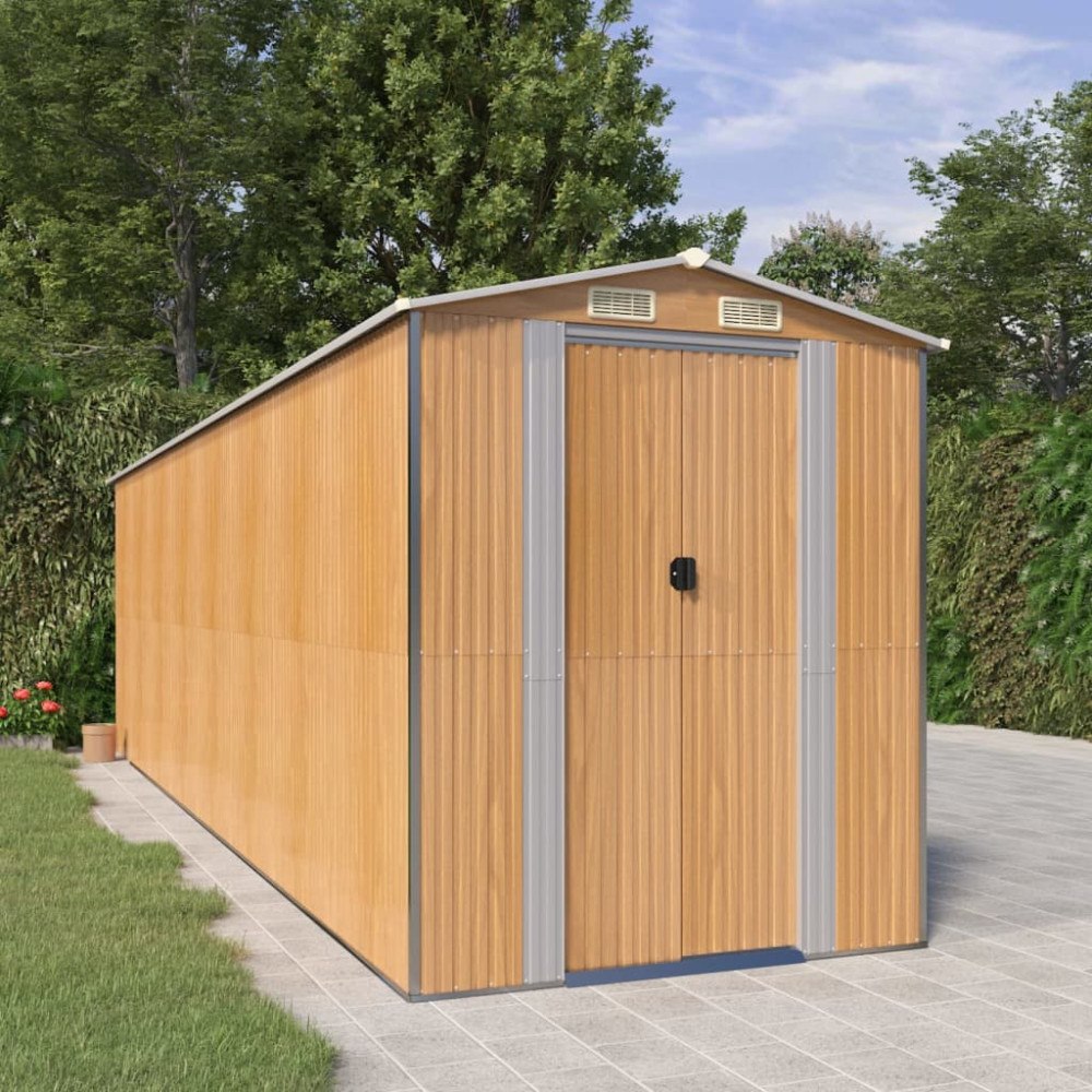 vidaXL Trädgårdsskjul ljusbrun 192x689x223 cm galvaniserat stål