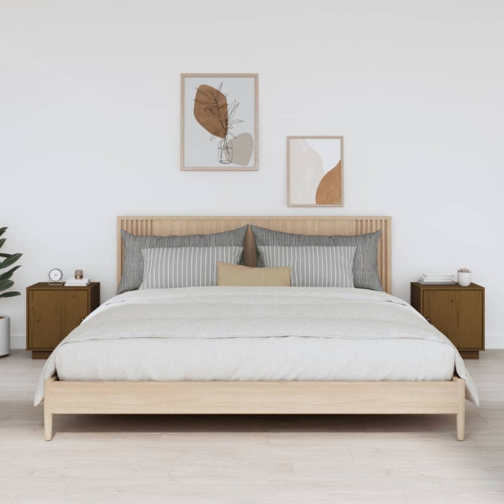 vidaXL Sängbord 2 st honungsbrun 40x34x45 cm massiv furu