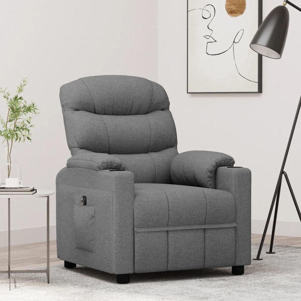 vidaXL Elektrisk reclinerfåtölj ljusgrå tyg