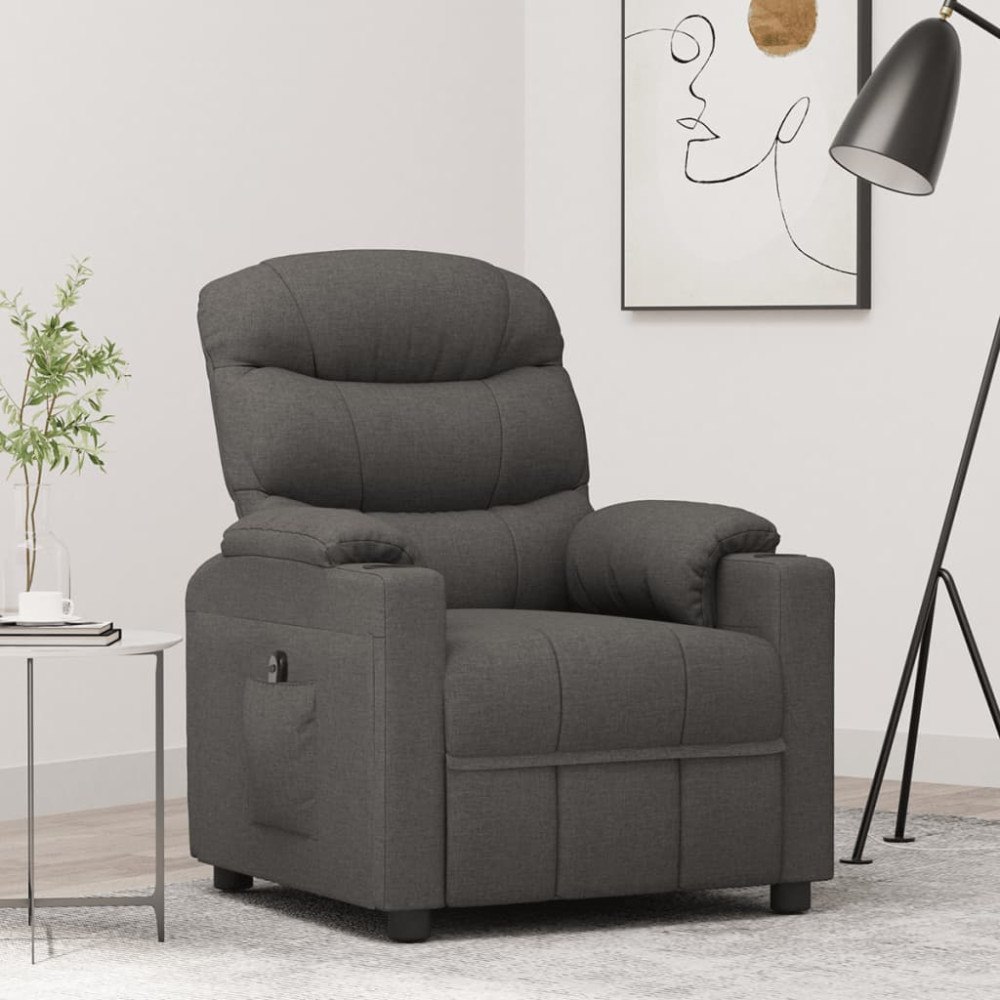 vidaXL Elektrisk reclinerfåtölj mörkgrå tyg