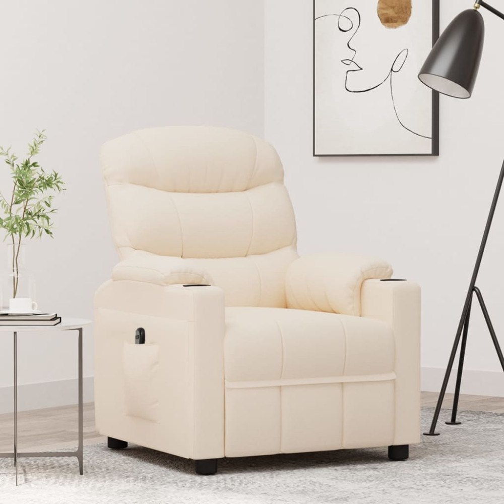 vidaXL Elektrisk reclinerfåtölj gräddvit tyg