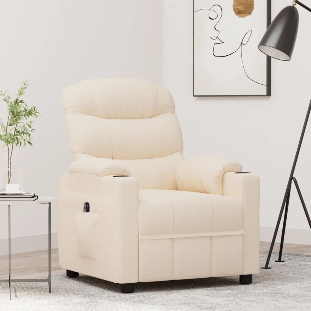 vidaXL Elektrisk reclinerfåtölj gräddvit tyg