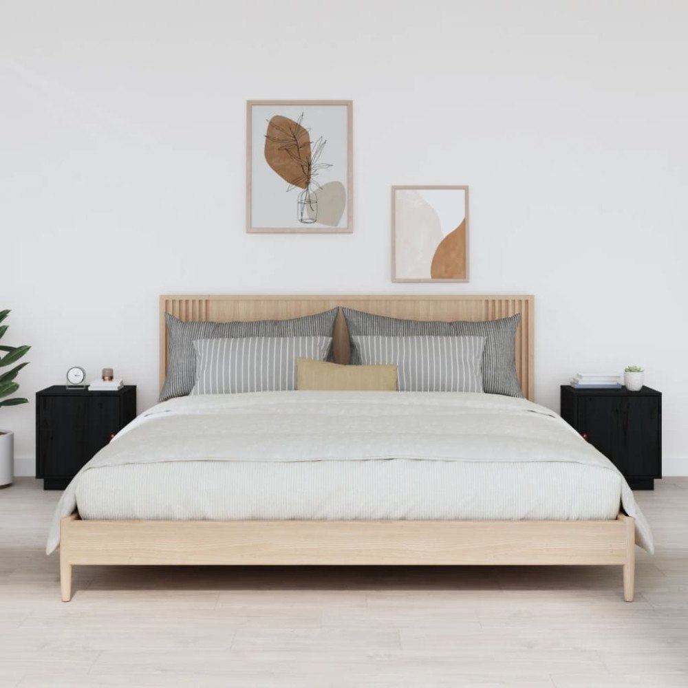 vidaXL Sängbord 2 st svart 40x34x45 cm massivt furuträ