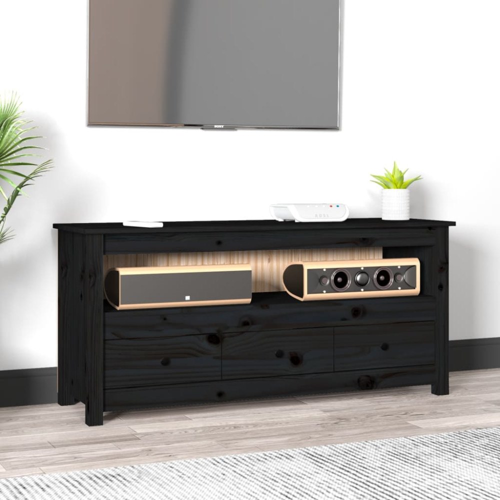vidaXL Tv-bänk Svart 114x35x52 cm massiv furu