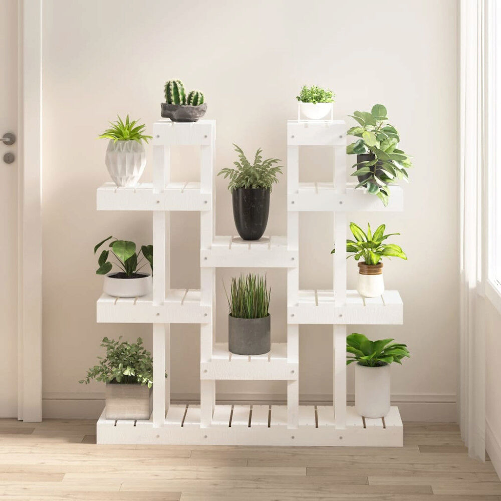 vidaXL Växtställ vit 104,5x25x109,5 cm massiv furu