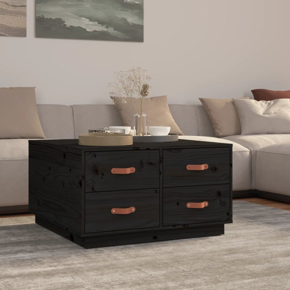 vidaXL Soffbord svart 80x80x45 cm massiv furu