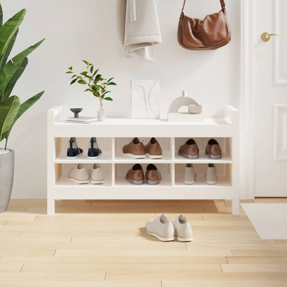 vidaXL Skobänk vit 110x40x60 cm massiv furu
