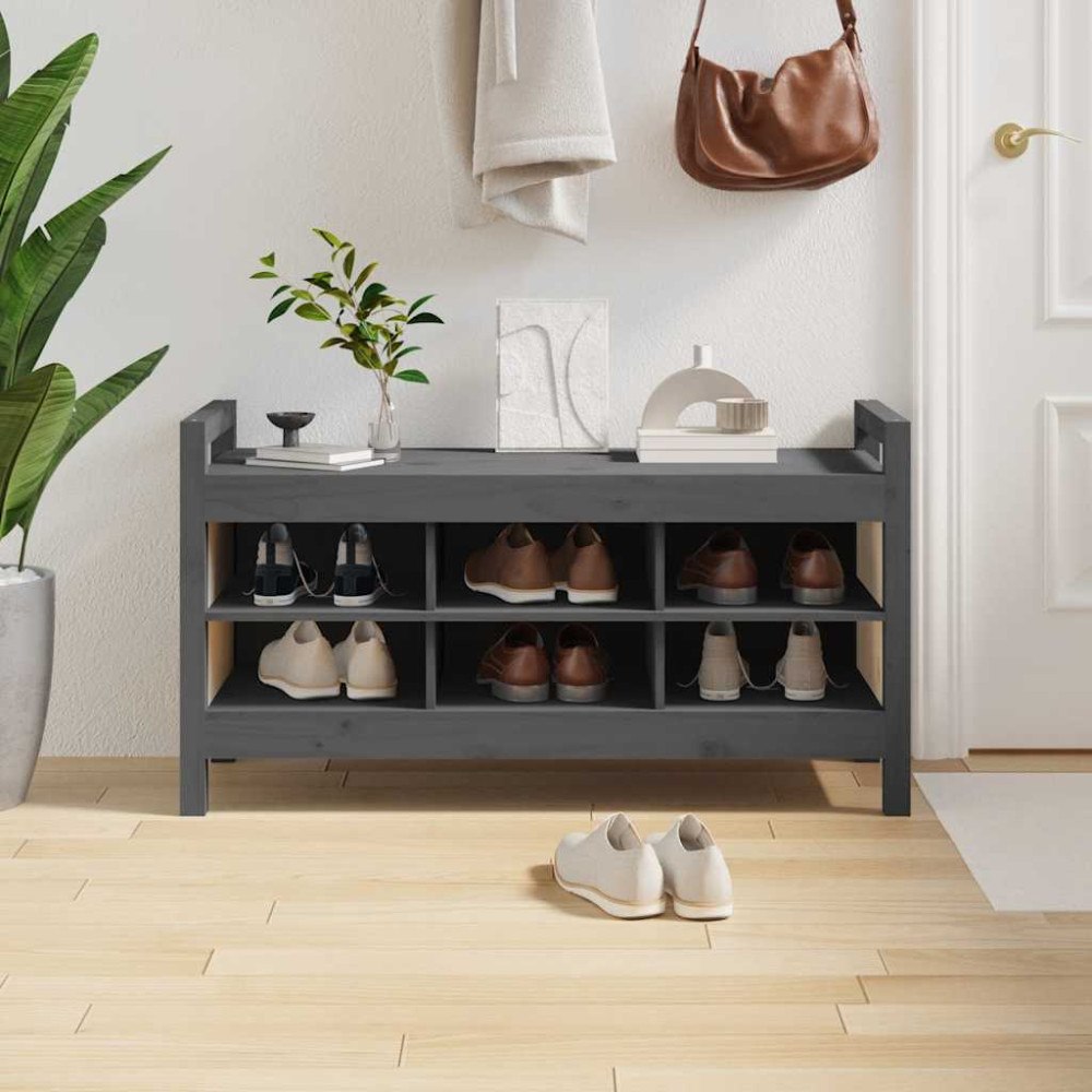 vidaXL Skobänk grå 110x40x60 cm massiv furu