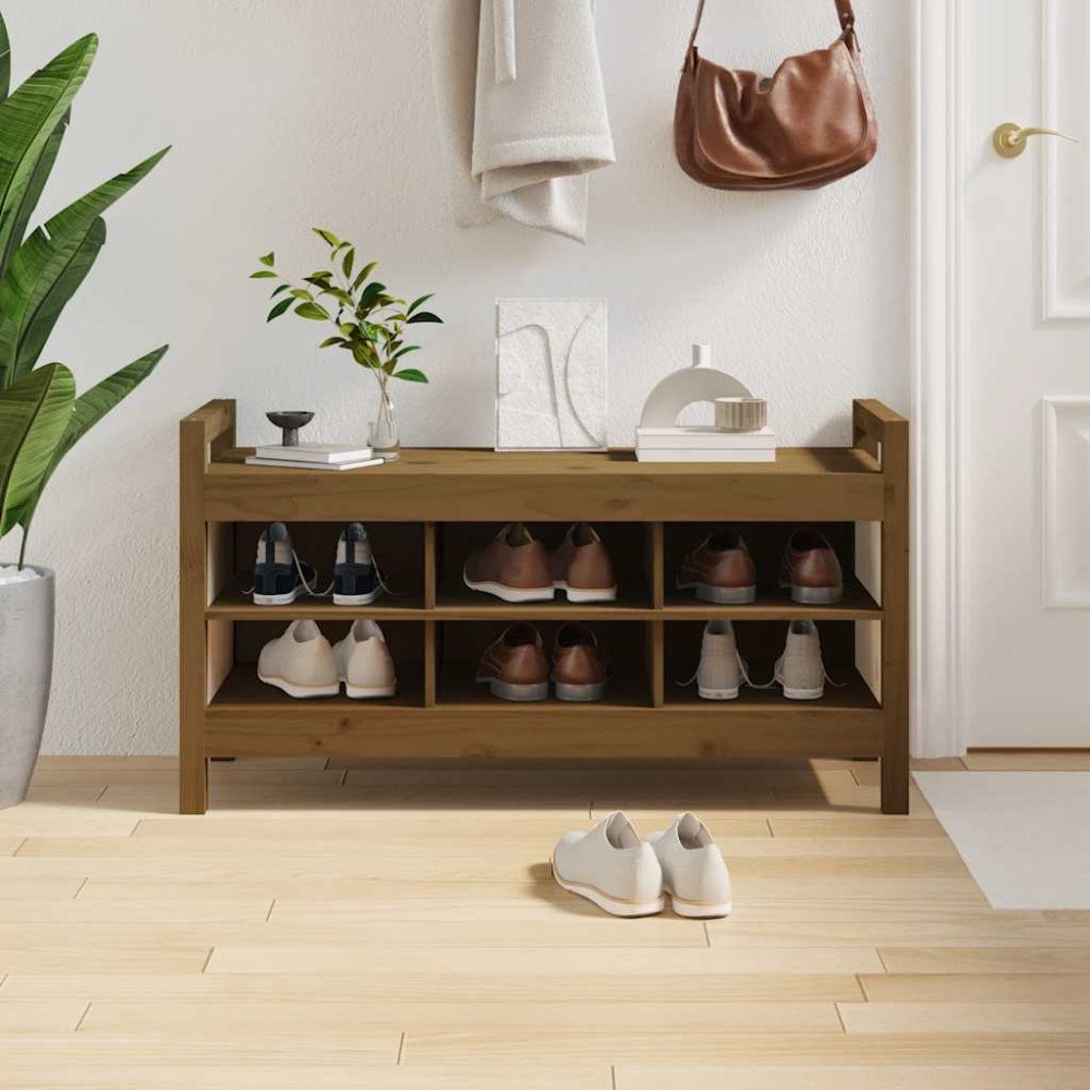 vidaXL Skobänk honungsbrun 110x40x60 cm massiv furu