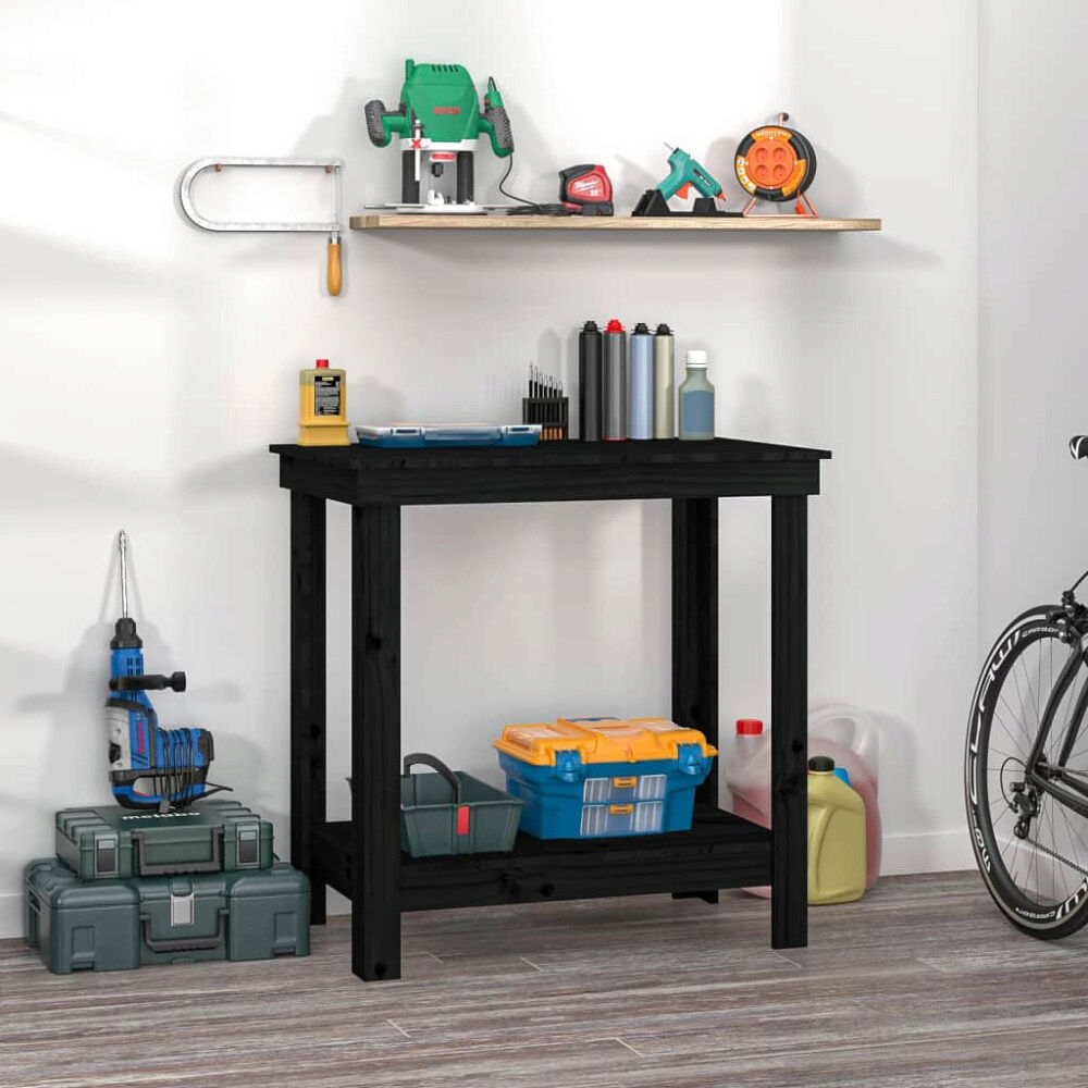 vidaXL Skobänk svart 80x50x80 cm massiv furu