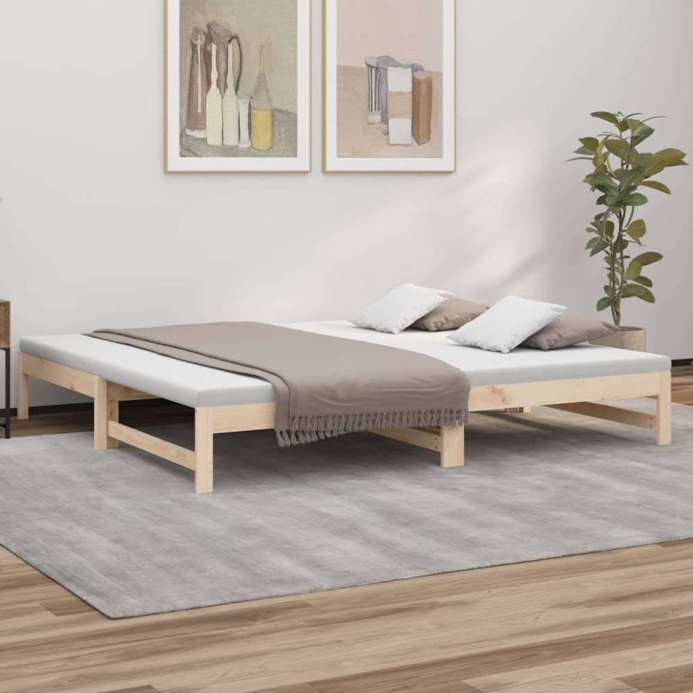 vidaXL Utdragbar dagbädd 2x(100x200) cm massiv furu