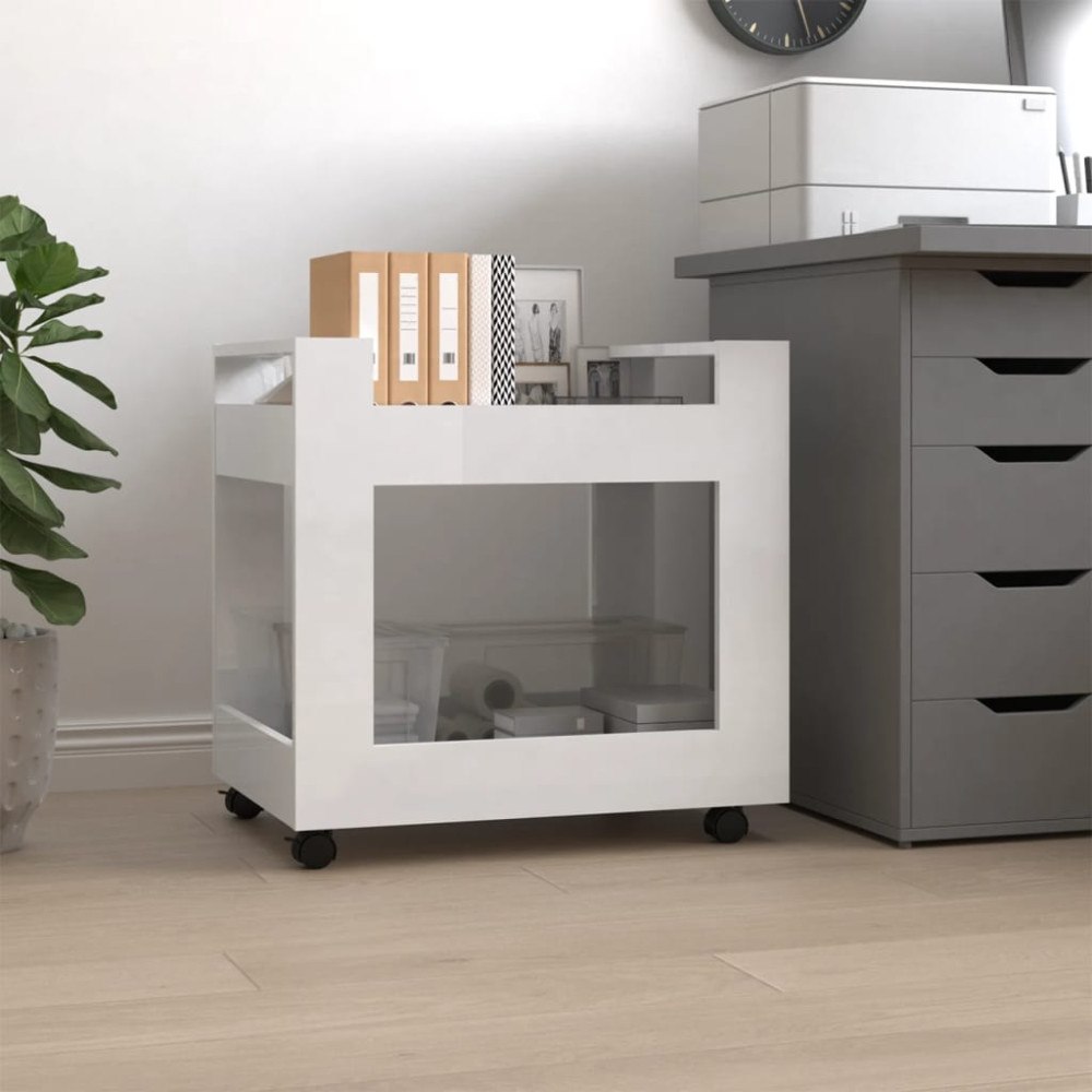 vidaXL Skrivbordsvagn högglans vit 60x45x60 cm konstruerat trä