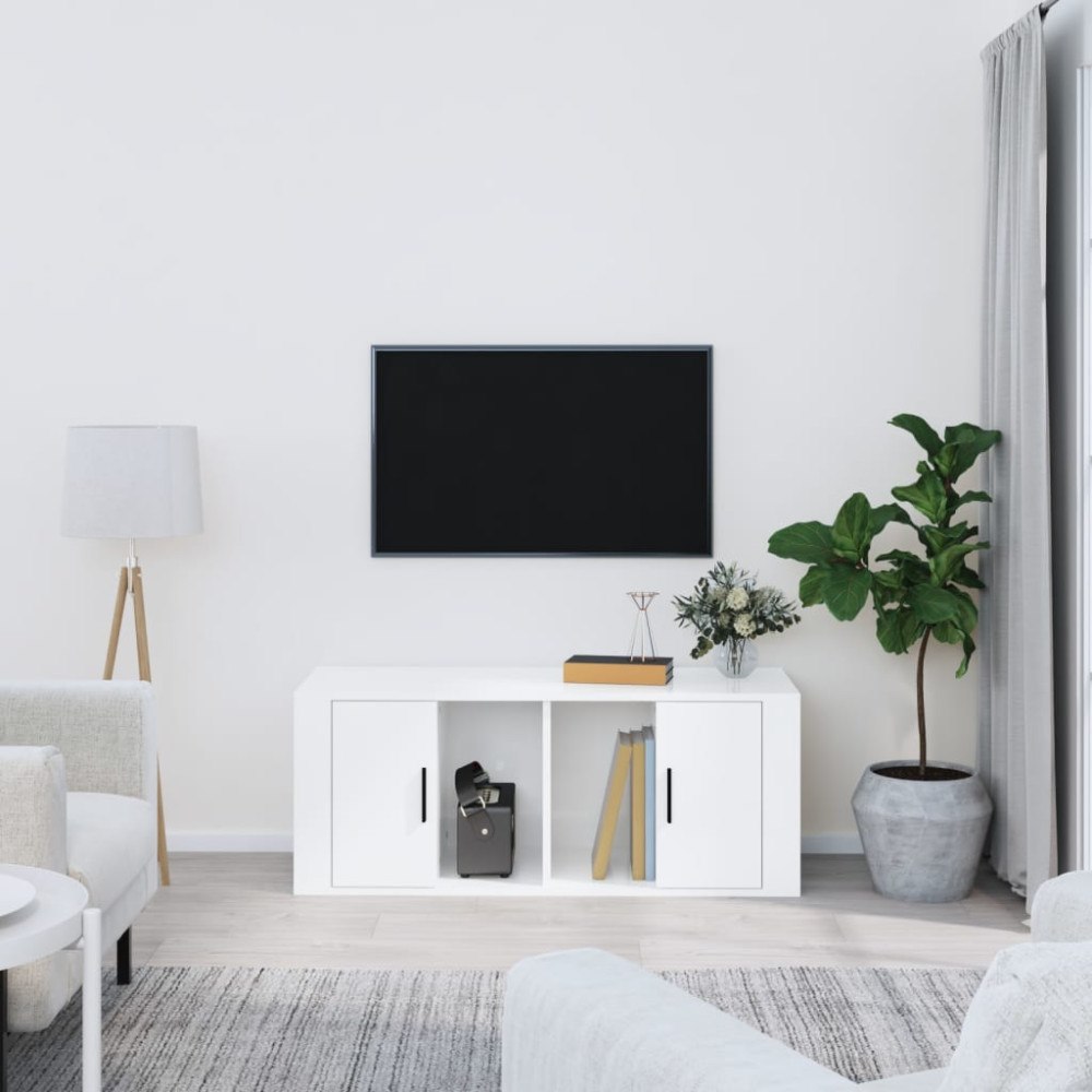 vidaXL TV-skåp vit högglans 100x35x40 cm konstruerat trä