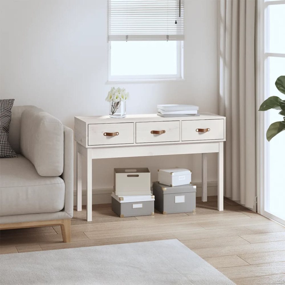 vidaXL Konsolbord vit 114x40x75 cm massiv furu