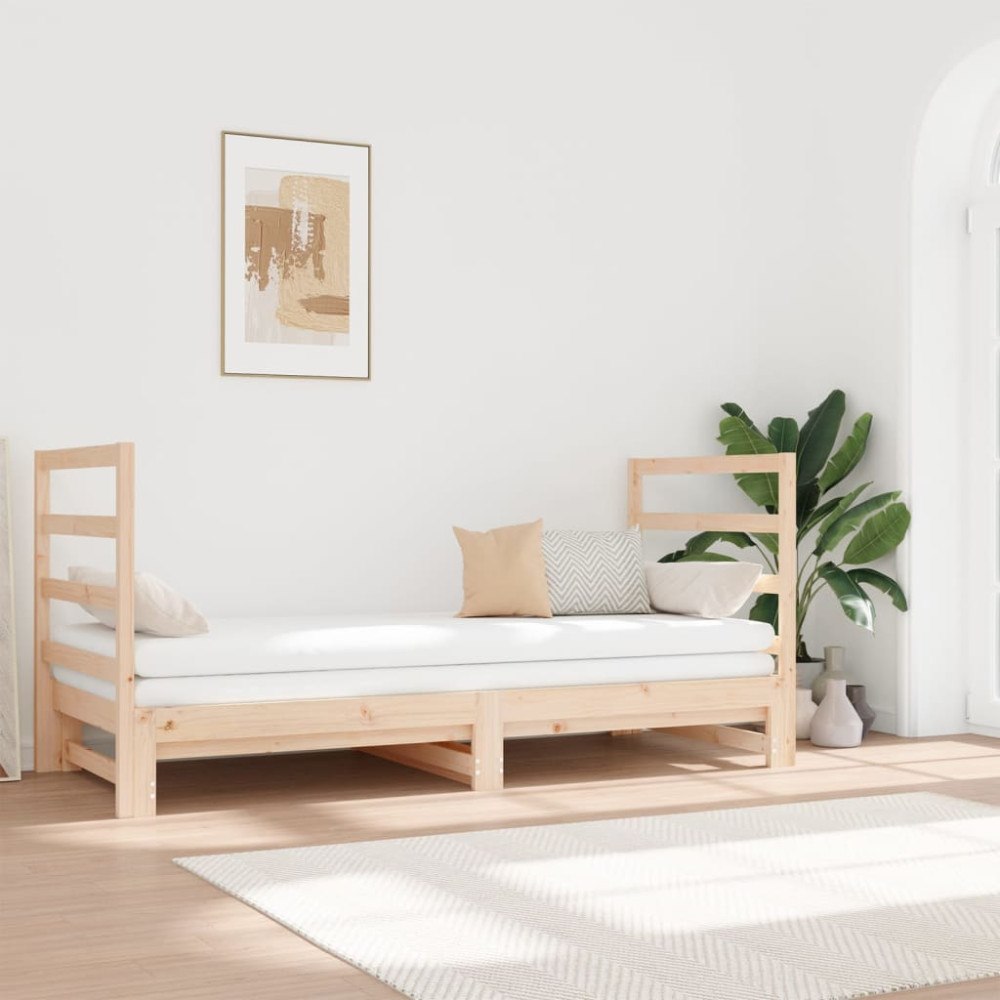 vidaXL Utdragbar dagbädd 2x(90x190) cm massiv furu
