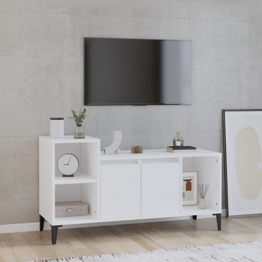 vidaXL Tv-bänk vit högglans 100x35x55 cm konstruerat trä