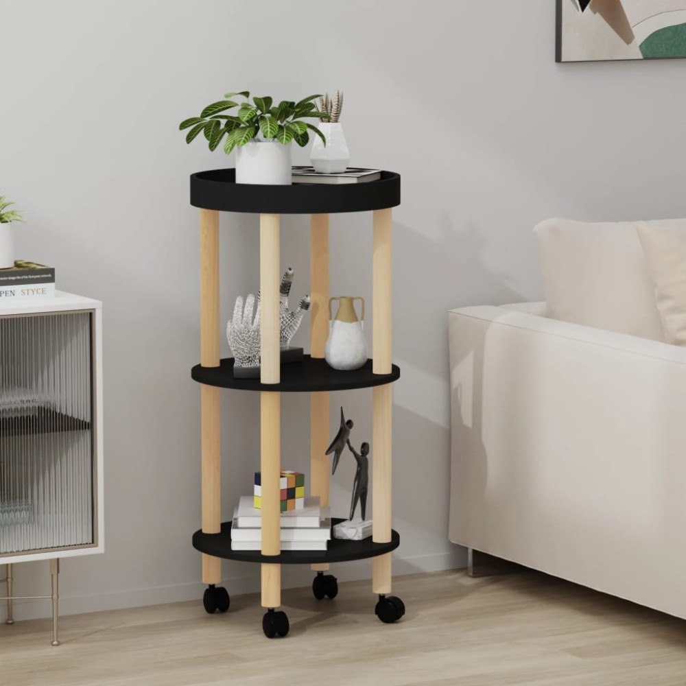 vidaXL Vagn med 3hyllplan svart 38x38x82cm konstruerat trä&massiv furu