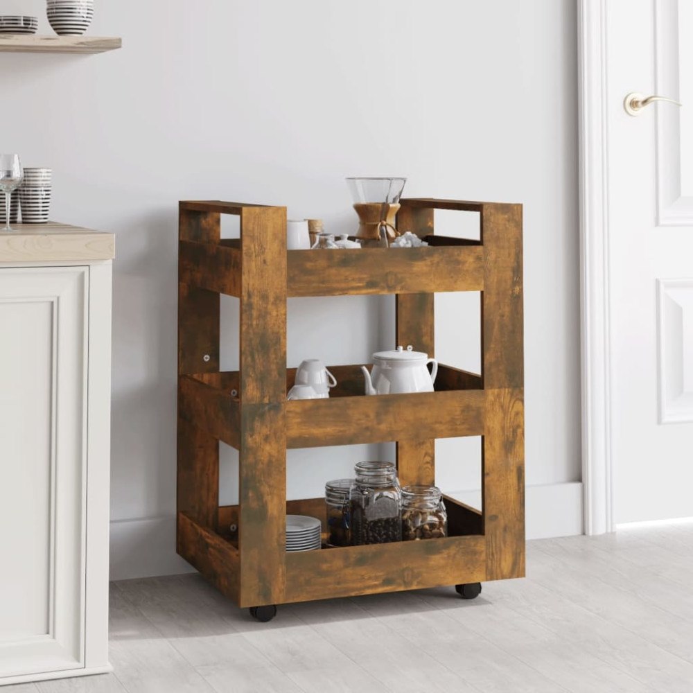 vidaXL Köksvagn rökfärgad ek 60x45x80 cm konstruerat trä