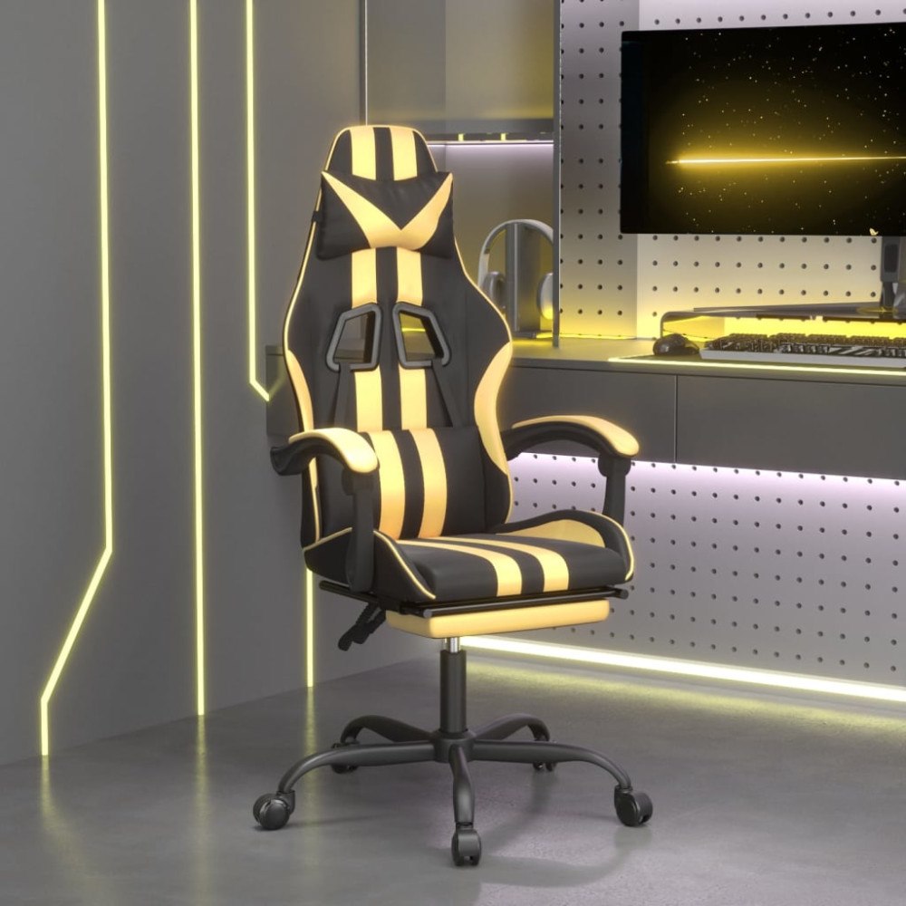 vidaXL Gamingstol med fotstöd svart och guld konstläder