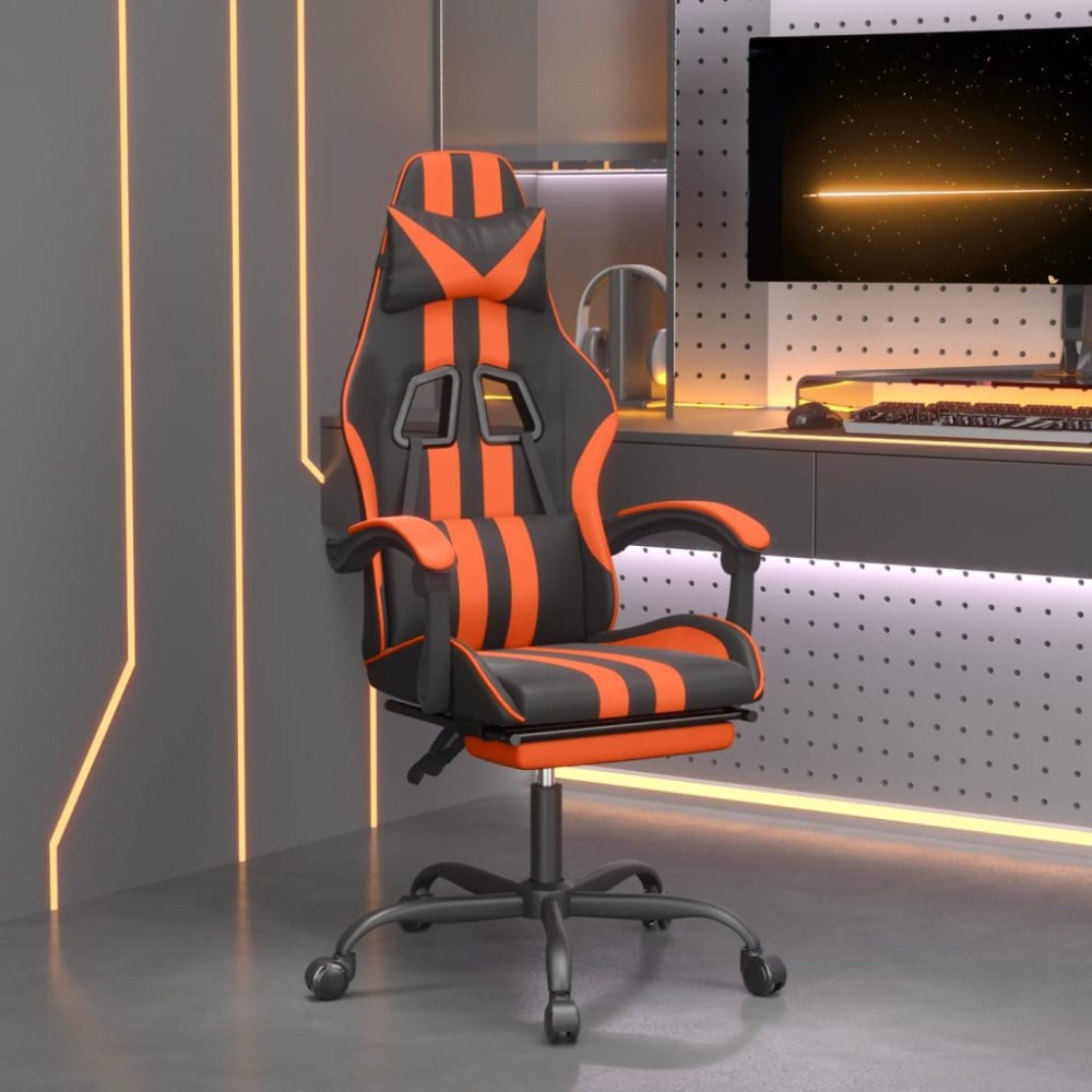 vidaXL Gamingstol med fotstöd svart och orange konstläder