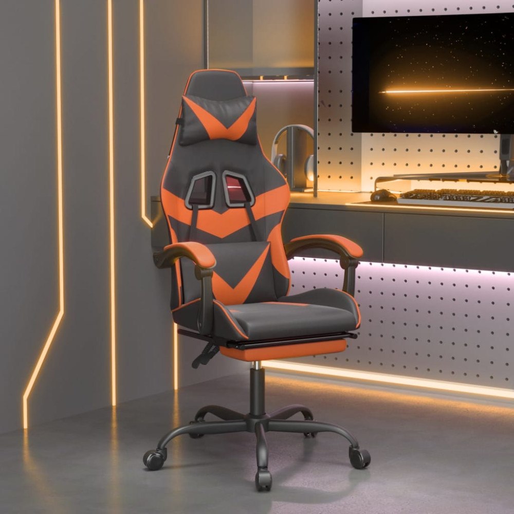 vidaXL Gamingstol med fotstöd svart och orange konstläder