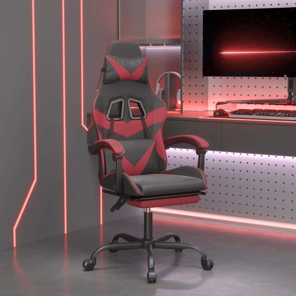 vidaXL Gamingstol med fotstöd svart och vinröd konstläder
