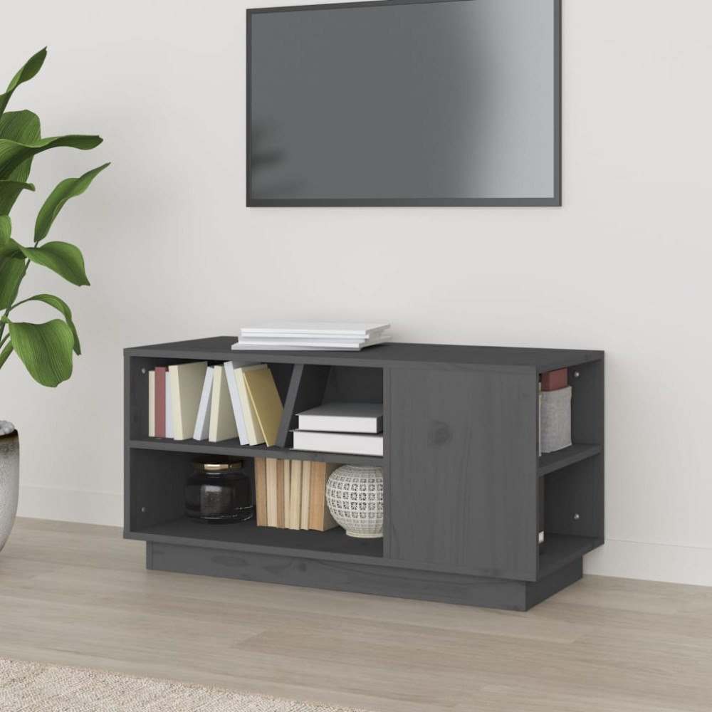 vidaXL Tv-bänk grå 80x35x40,5 cm massiv furu