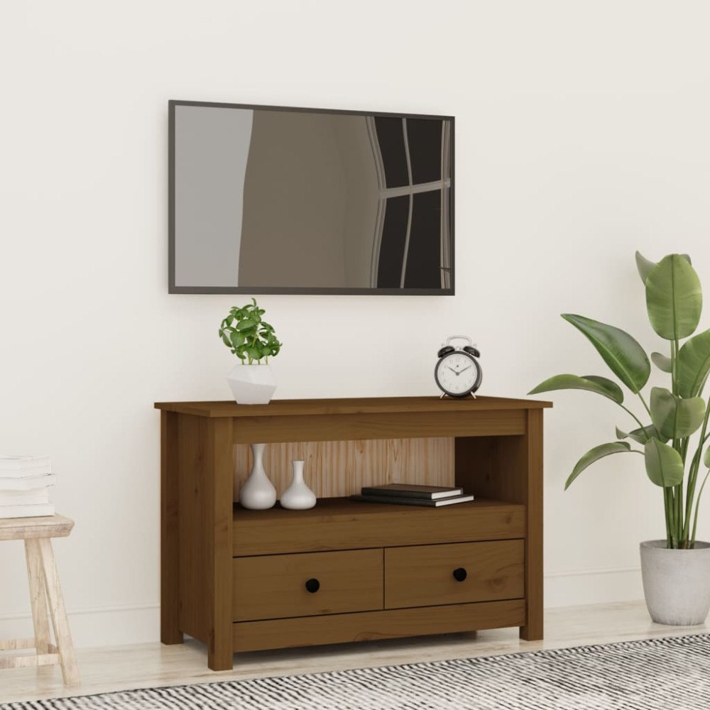 vidaXL Tv-bänk honungsbrun 79x35x52 cm massiv furu