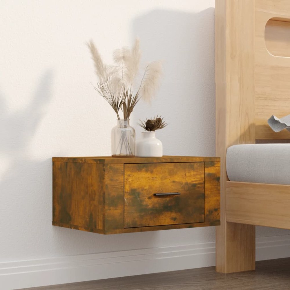vidaXL Väggmonterat sängbord rökfärgad ek 50x36x25 cm