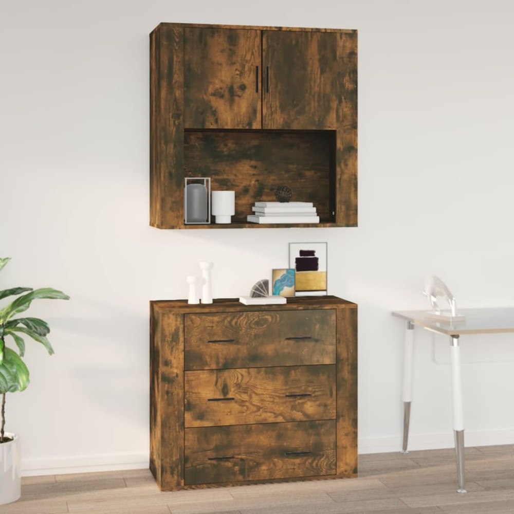 vidaXL Väggskåp rökfärgad ek 80x33x80 cm konstruerat trä
