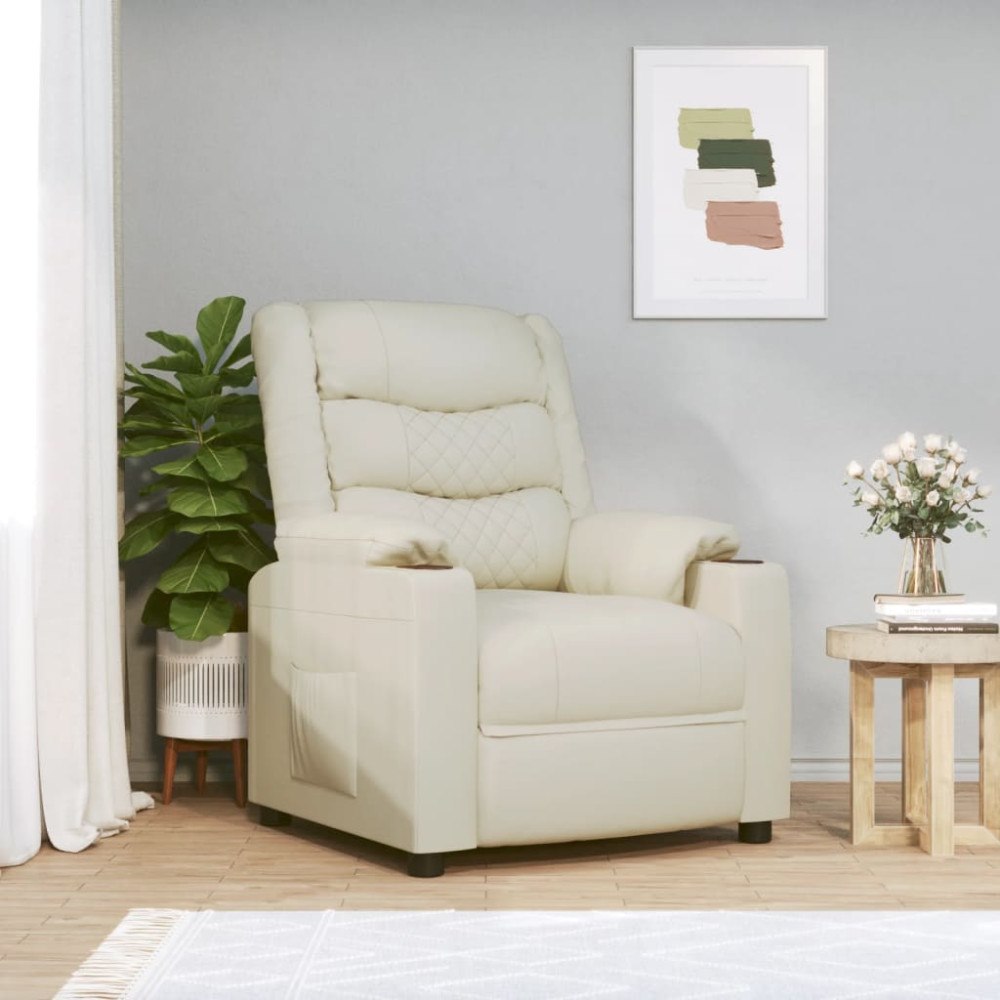 vidaXL Elektrisk reclinerfåtölj gräddvit konstläder