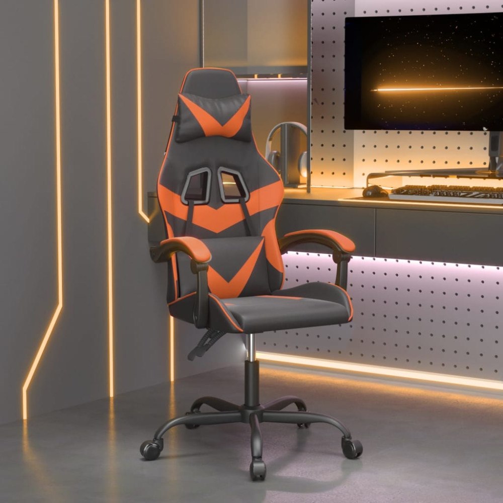 vidaXL Snurrbar gamingstol svart och orange konstläder