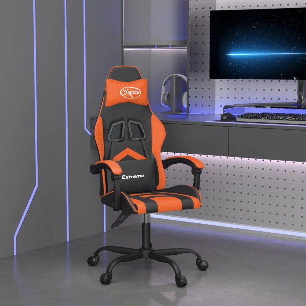 vidaXL Snurrbar gamingstol svart och orange konstläder
