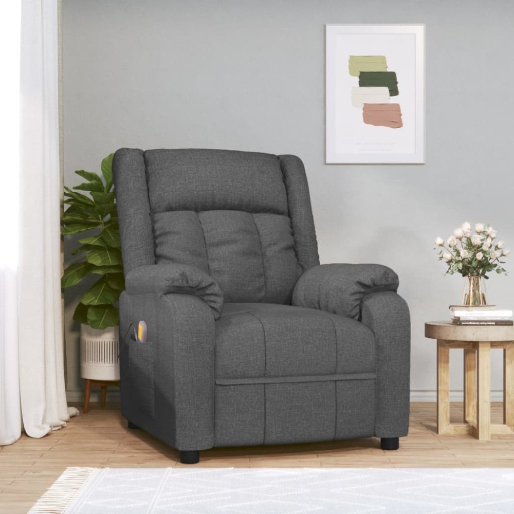 vidaXL Massagefåtölj mörkgrå tyg