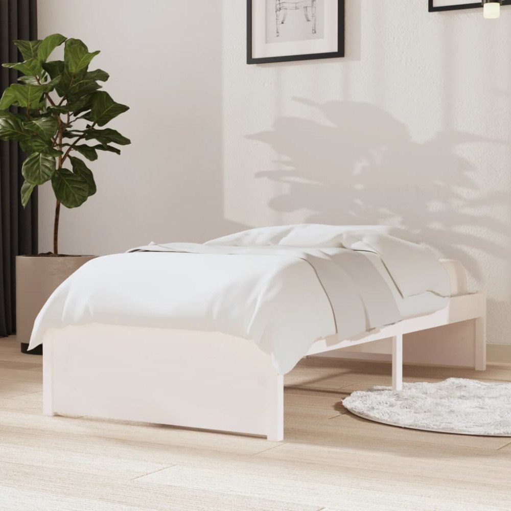 vidaXL Sängram vit massivt trä 75x190 cm
