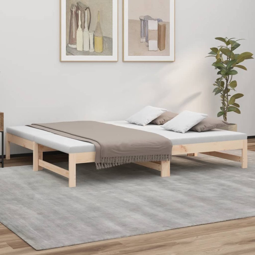 vidaXL Utdragbar dagbädd 2x(90x190) cm massiv furu