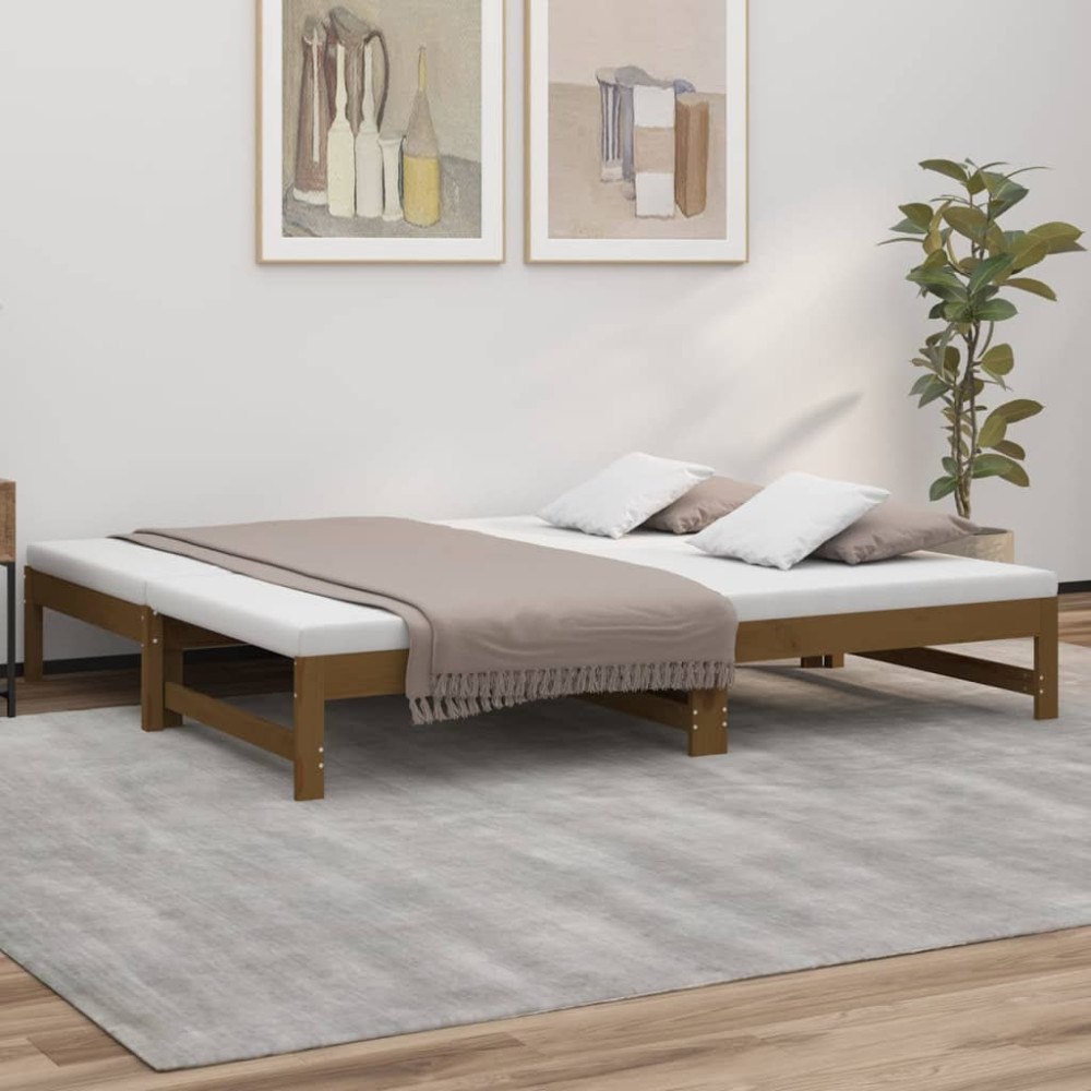 vidaXL Utdragbar dagbädd honungsbrun 2x(90x190) cm massiv furu