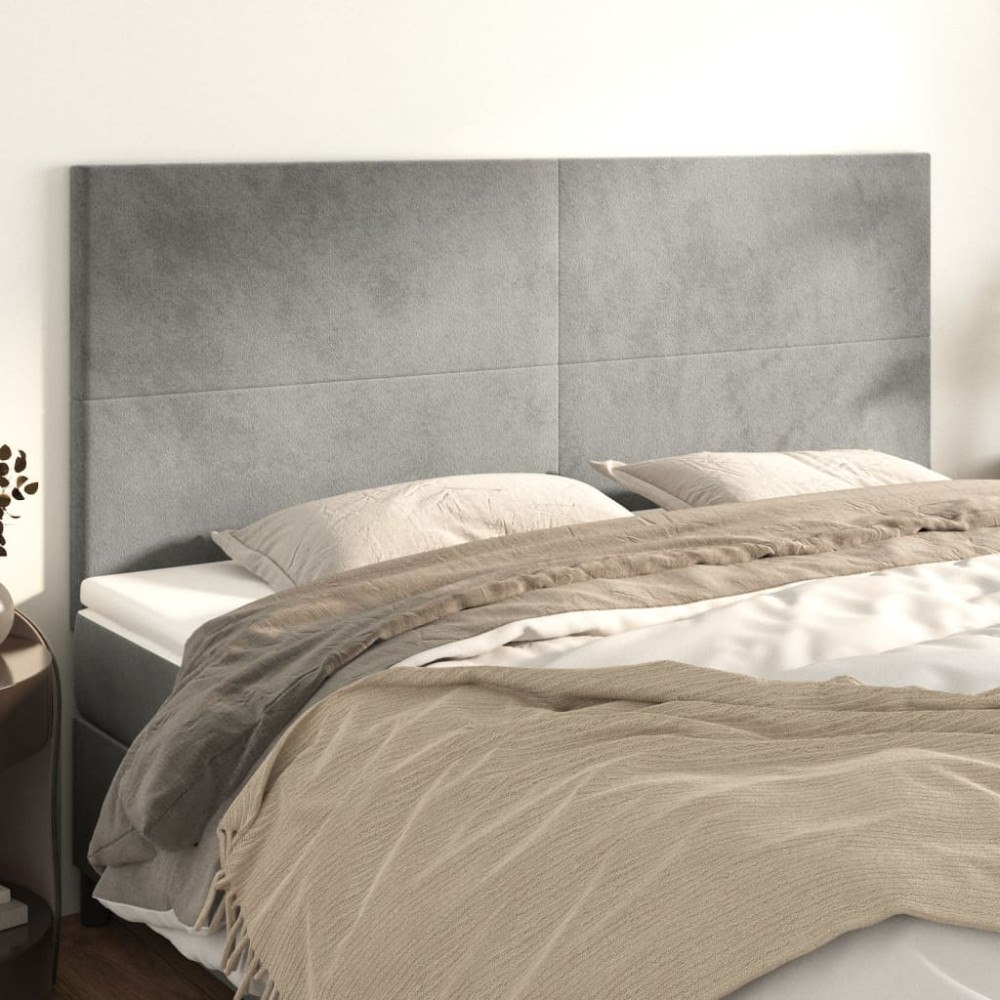 vidaXL Sänggavel ljusgrå 200x5x118/128 cm sammet